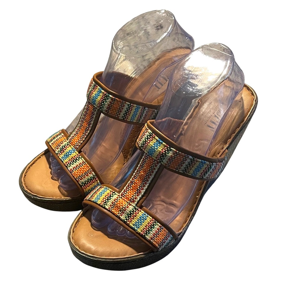 Born Wedge Sandals Womens 10 Multi Color Boho Woven Leather Platform MJD2 B67108 - Picture 2 of 6